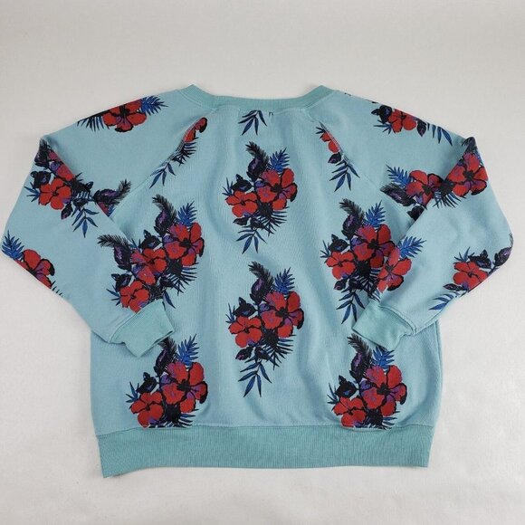 Wildfox Hibiscus Dreams Floral Sweatshirt Womens XS Turquoise Tropical Pullover - Picture 4 of 9
